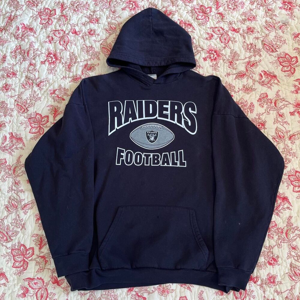 Vintage Raiders Black NFL thick knit lofty fit Hoodie size Large!
